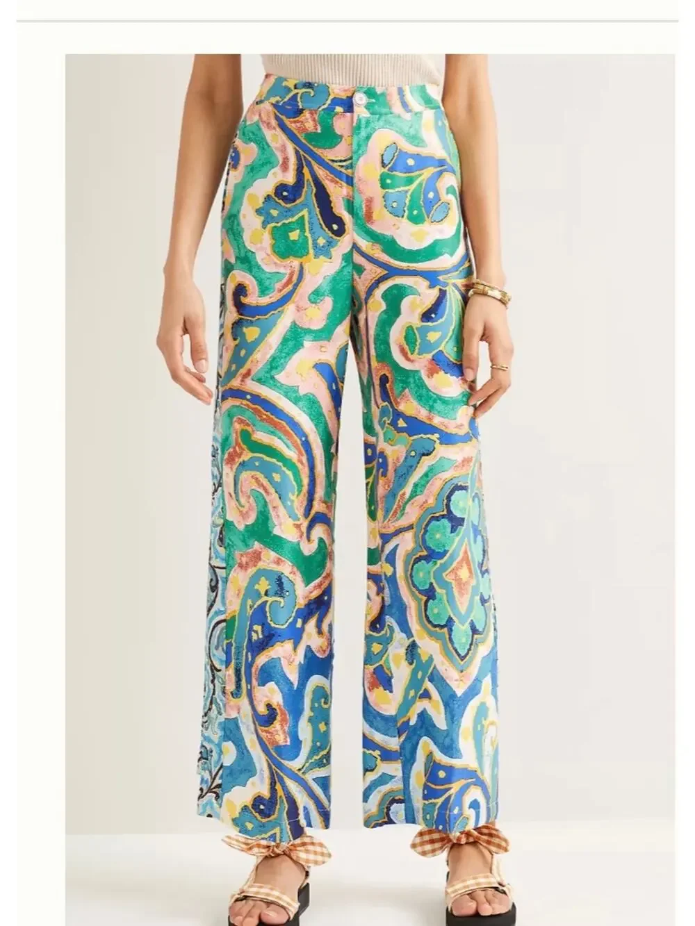 Anthropologie Maeve Cropped Flare Satin multicolor pants with pockets. Women 69 - Picture 1 of 8